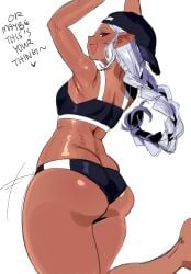 1girls ass big_ass big_butt braid bubble_ass bubble_butt cute_fang dark-skinned_female dark_elf dark_skin elf elf_ears elf_female female kuroeda_(plus-sized_elf) large_ass large_butt plus-sized_elf pointy_ears void_dot_exe white_hair