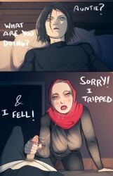 adtyaa aunt aunt_and_nephew big_breasts blowjob blush breasts busty chubby chubby_female comic comic_page creepy female fishnet fishnets handjob hijab horny_female lactating lactation lipstick male mature mature_female milf muslim older_female older_female_and_younger_male partially_clothed sagging_breasts saliva saliva_drip saliva_trail see-through tits udders