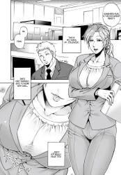 business_attire business_suit business_woman clothed clothed_female clothed_male doujinshi hard_translated jyoka office office_lady original ponytail smile suit suit_and_tie tie translated