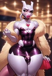 1boy 1femboy ai_generated anthro ass big_ass big_thighs bimbo bimbo_lips bulge cerberuspup77926 choker femboy feminine feminine_male fur_coat furry furry_only girly heart_symbol huge_thighs male male_focus male_only male_pokemon mewtwo penis pokemon pokemon_(species) pokemon_only precum purse short_dress thick thick_ass thick_boy thick_thighs thighs wide_hips