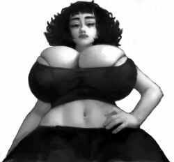 2d 2d_animation animated animation big_breasts big_female big_girl big_woman black_hair breasts clothed clothed_female exposed_midriff giantess hands_on_hips height_difference isabel_(kazarinka) kazarinka_(artist) larger_female looking_at_viewer looking_down_at_viewer midriff mini_giantess navel neutral_expression pale-skinned_female pale_skin size_difference tall_lady tall_woman taller_female taller_girl taller_woman