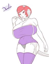 au_ra dazol huge_breasts large_ass large_breasts masami_hagane red_eyes red_hair short_hair sultry_eyes