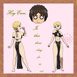 attack_on_titan black_dress blonde_hair blue_eyes eren_jaeger historia_reiss nosebleed pinup projectsubby shingeki_no_kyojin slim_waist