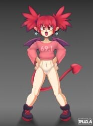 5tflldartist5 butt_from_the_front chainsaw_man clothing cosplay demon demon_humanoid disgaea disgaea_1 ear_piercing etna eyelashes female footwear front_view genitals grey_background hair hand_on_hip hi_res humanoid humanoid_pointy_ears looking_at_viewer navel nippon_ichi_software open_mouth panties piercing pink_clothing pink_topwear power_(chainsaw_man) purple_clothing purple_footwear purple_shoes pussy pussy_floss red_eyes red_hair red_tail shoes simple_background snaggle_tooth solo spade_tail tail tailed_humanoid tan_body tan_skin topwear underwear white_clothing white_panties white_underwear winged_humanoid wings