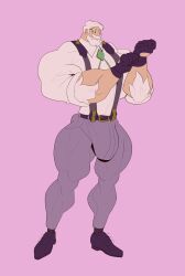 big_bulge big_muscles bulge clothed clothing drayden formal formal_clothes formal_wear gym_leader hairy hairy_arms hairy_male huge_muscles looking_at_viewer male muscle muscles muscular muscular_male old_man older_male pokemon vaniwall white_hair