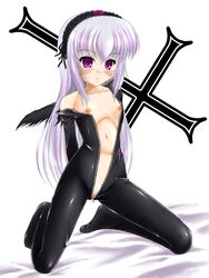 blush female flat_chest hairband katsuragi_niya open_clothes open_shirt purple_eyes rozen_maiden shirt silver_hair suigintou uncensored