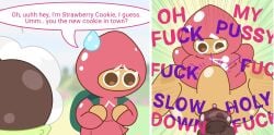 brown_eyes cookie_run english_text guyspermo_(itisspermo) instant_loss_2koma itisspermo pink_hoodie spermo_(itisspermo) strawberry_cookie sweatdrop