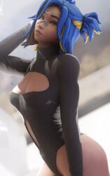 blue_hair breasts looking_at_viewer neon_(valorant) posing riot_games sending_nudes talaneon valorant