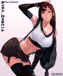 1girls 2d 2d_(artwork) abs black_hair breasts cesar_art456 clothed clothed_female earrings female female_focus female_only final_fantasy final_fantasy_vii final_fantasy_vii_remake fully_clothed hi_res high_resolution highres large_breasts long_hair looking_at_viewer red_eyes simple_background solo solo_female solo_focus square_enix thighhighs tifa_lockhart