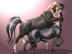 4:3 animal_genitalia ass bodily_fluids centaur cum cum_drip cum_in_ass cum_inside dripping duo equid equid_taur equine equine_genitalia from_behind_position fur genital_fluids genitals hi_res humanoid_taur male male/male male_only mammal mammal_taur mounting mythological_creature mythology penis pink_phlox sex tail taur