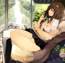 1girls bench black_eyes black_socks breasts brown_hair clothed_female_nude_male clothed_sex cum cum_in_pussy female hug knee_socks kneehighs kneesocks nauribon nipples no_bra no_panties open_clothes open_shirt original outdoors public rain sex shirt socks solo straight_hair upright_straddle wet