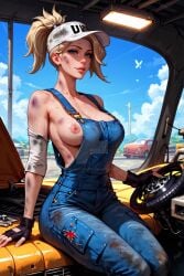 ai_generated big_breasts blonde_hair blue_eyes mercy naughtygirlsai overwatch overwatch_2 overweight_female ponytail short_hair