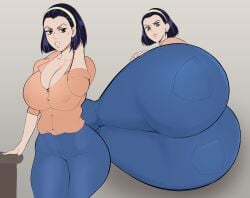 1girls ass big_breasts black_hair breasts curvy dat_ass diamond_is_unbreakable female g3mma huge_ass huge_breasts human jeans jojo's_bizarre_adventure large_breasts mature mature_female milf mom_jeans mother pale-skinned_female pale_skin pants purple_hair short_hair shounen_jump thick_thighs tomoko_higashikata voluptuous wide_hips