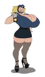 adventure_time big_breasts blonde_hair cartoon_network cleavage colored edit fake_animal_ears feet high_heels hood miniskirt misplacedlines muscular_female platform_heels police_uniform ponytail shirt solo_female stockings susan_strong thick_thighs uniform