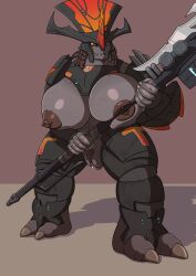 abs absurd_res alien anthro armor big_breasts bodily_fluids breast_squish breasts brown_nipples dreadlocks erect_nipples fangs female female_jiralhanae genital_fluids gigantic_breasts gravity_hammer halo_(series) hi_res huge_breasts jiralhanae microsoft muscular muscular_female nipple_piercing nipples orange_sclera pax_galactica piercing pubes simple_background solo solo_focus squish teeth unconvincing_armor vaginal_fluids xbox_game_studios