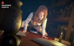 3d animated books boosty bottomless breasts candle carpet cup draxandar fantasy female gryffindor harry_potter hermione_granger holding_wand honey_select_2 improvised_sex_toy kneeling library liquid long_hair magic_wand masturbation red_hair school_uniform solo squirting tagme video wand witch