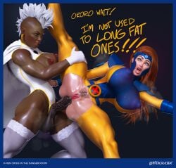 3d anal anal_sex ass avengers big_ass big_balls big_breasts big_butt big_penis bodysuit bubble_butt clothed_sex dark-skinned_female dark-skinned_futanari dark_skin dickgirl from_behind futa_on_female futanari green_eyes hairy_pussy hitchcock huge_breasts hung_futanari interracial jean_grey latex latex_suit light-skinned_female marvel marvel_comics muscular_female ororo_munroe red_hair smell standing_sex stockings storm_(x-men) superheroine thick_penis thick_thighs veiny_penis white_hair worried_expression x-men