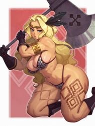 1girls 2024 amazon_(dragon's_crown) axe blonde_hair body_markings breasts cleavage dragon's_crown female female_focus female_only high_resolution hips holding_object huge_breasts muscular muscular_female rizdraws thick_thighs thighs weapon wide_hips