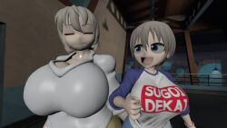 3d 3d_(artwork) big_breasts cleavage fully_clothed grey_hair miawmiaw72 smile team_fortress_2 uzaki-chan_wa_asobitai! uzaki_hana uzaki_tsuki voluptuous white_shirt