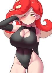 bodysuit boob_window green_eyes nintendo nobunagapero octoling octoling_girl octoling_rival peronattu red_hair splatoon splatoon_(series) tagme tentacle_hair white_background