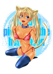 1futa animal_ears bikini blue_eyes breasts cat_ears cat_tail censored copyright_request fangs fur futanari guri_(bluedrop) hands intersex large_breasts long_hair open_mouth penis solo_futa swimsuit tail thighhighs tied_hair twintails