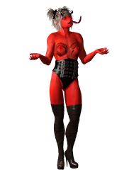 1girls 3d demon demon_girl horpheu knee_high_boots kneehigh_boots original red_skin tattoo tongue_out topless topless_female transparent_background