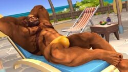 3d blizzard_entertainment galianbeastsfm garrosh_hellscream orc_(warcraft) orc_male relaxing solo_focus solo_male swimwear warcraft world_of_warcraft