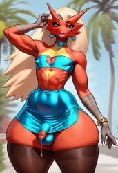 1boy ai_generated anthro balls_in_panties bimbo blaziken cerberuspup77926 femboy feminine_male furry furry_only jewelry male male_only male_pokemon penis pokemon pokemon_(species) pokemon_only precum precum_drip sissy small_penis solo thick_thighs wide_hips