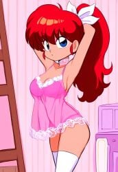 2024 ai_generated blue_eyes female hakkai20 lingerie long_hair ranma-chan ranma_1/2 ranma_saotome red_hair solo