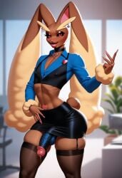 1boy ai_generated anthro bimbo cerberuspup77926 choker femboy feminine_male furry furry_only long_sleeves lopunny male male_lopunny male_only male_pokemon penis pokemon pokemon_(species) pokemon_only precum precum_drip sissy skirt stockings