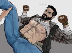 bara barazoku bite_mark bonjourdraws call_of_duty call_of_duty_black_ops_2 call_of_duty_black_ops_cold_war dilf frank_woods hairy hickey imminent_sex male_only no_visible_genitalia pinup public shirt_up solo_male suggestive