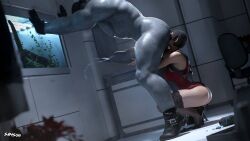 1boy 1girls 3d ada_wong ass big_ass capcom defeated_heroine female from_behind handjob huge_cock kneeling male monster mr_x penis resident_evil resident_evil_2 resident_evil_2_remake rimming rimming_male samsonsharem side_view tyrant voluptuous