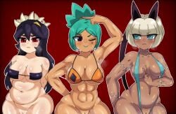 3girls angry belly cerebella chubby curvy dieliusdl06 dl06 female filia_(skullgirls) fit_female multiple_girls muscular_female nadia_fortune skullgirls strong_woman svdielius