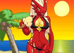 . animated bikini blaziken female female_only horizon ice_cream nintendo palm_tree panty_pull pikanjo pokemon pokemon_(species) pokemon_only pokemon_rse pokemon_snap_xxx pokemorph solo swimsuit water