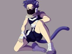 1boy ass balls_outline big_bulge blackbear bulge capture_weapon_(mha) cat_ears catboy claws erection fingerless_gloves handwear hitoshi_shinso male male_focus male_only mask my_hero_academia neko nekomimi penis_outline penis_shaped_bulge purple_hair skin_tight solo solo_male tail throbbing throbbing_penis tight_clothes tight_clothing tight_shorts u.a._gym_uniform