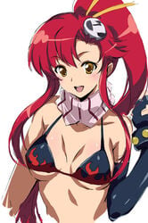 1girls breasts female female_only fingerless_gloves gloves hair_ornament kawata_hisashi pointy_chin ponytail red_hair scarf solo tengen_toppa_gurren-lagann tengen_toppa_gurren_lagann tied_hair work_in_progress yellow_eyes yoko_littner