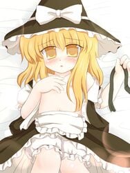 blonde_hair bloomers bloomers_(victorian) female flat_chest hat human long_hair marisa_kirisame nipples ribbon ry touhou