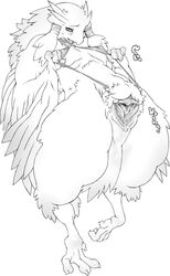 avian blush chocobo cloaca cloaca_juice feathers female final_fantasy gaping gaping_cloaca greyscale japanese_text monochrome nezumi personification presenting presenting_cloaca spread_cloaca spread_pussy spreading spreading_cloaca text translation_request