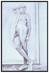 birthday_suit gay gay_male hand_drawn handdrawn handdrawn_art male male_only naked naked_male nude nude_male pencil pencil_(artwork) pencil_sketch sketches_by_adab towel_boy towel_only