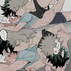 2boys aggressive anal anal_fingering ass back bakudeku bakugou_katsuki bangs bare_ass bare_back bed big_dom_small_sub black_hair black_tank_top blonde_hair blue_shirt blush bones_(company) closed_eyes clothing curly_hair deku dominant dominant_male domination embarrassed fingering freckles frizzy_hair frown gay green_eyes green_hair green_shirt heart izuku_midoriya katsuki_bakugou looking_at_another looking_pleasured lying male male_focus male_only mantosno midoriya_izuku moaning moaning_in_pleasure multiple_boys muscles my_hero_academia nervous nipple_tweak nipples on_bed on_stomach open_mouth pants_down pleasuring prone_bone red_eyes scar sex shirt shirt_lift short_hair shorts shounen_jump size_difference sleeveless_shirt spiked_hair spiky_hair spoken_heart sweat sweatdrop tank_top tee teen teen_boy teenage teenager two_tone_hair wavy_mouth yaoi