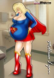 1girls belly big_belly big_breasts blonde_hair breasts dc dc_comics female nipple_bulge pregnant sandybelldf supergirl