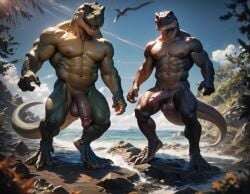 2boys abs ai_generated anthro armpits balls bara big_balls big_muscles big_nipples big_pecs big_penis booster_rex daddy dilf dinosaur duo erect_nipples erection flexing gay huge_balls huge_cock huge_muscles huge_nipples huge_pecs hunk male male/male male_only muscular muscular_anthro muscular_male navel nipples nude pecs penis prehistoric red_body reptile scalie tyrannosaurus_rex