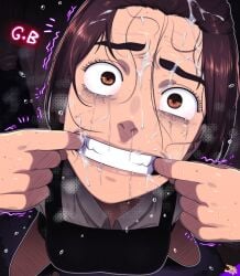 attack_on_titan cum_in_mouth cum_on_face d-art endured_face fishhooking forced_smile gabi_braun messy_hair mouth_fetish