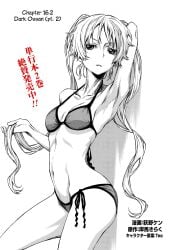 1girls angelica_diarmuit bikini black_and_white blonde_female blonde_hair blonde_hair blue_eyes english_text female female_focus female_only japanese_text looking_at_viewer manga_page official_art posing posing_for_the_viewer shinmai_ossan_bokensha skinny skinny_girl tagme white_skin