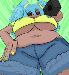 1girls bbw big_belly brazil brazilian brazilian_female brazilian_miku chubby chubby_belly chubby_female dark-skinned_female hatsune_miku huge_breasts latin_american_hatsune_miku_(meme) smug sunglasses tan_body thick_thighs underboob vocaloid wardious wide_hips