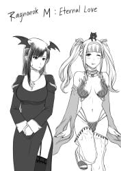 1futa 1girls big_breasts breasts bulge clothed clothing duo female fully_clothed futanari human monochrome mostly_nude nut-chan sketch standing text xter xtermination