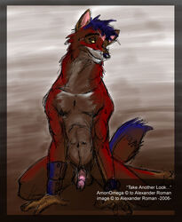 1boy amonomega anthro canine flaccid fur furry looking_at_viewer male male_only penis presenting seductive solo spreading wolf