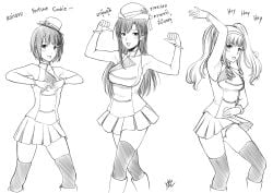 1futa 2girls breasts bulge clothed clothing dialogue english_text female female_only fully_clothed futanari human lineup nut-chan sketch skindentation skirt standing text thai_text thighhighs trans_woman transfem translation_request xter xtermination