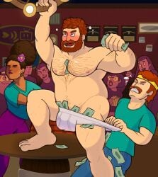 bar beef_tobin big_male blush drunk male_focus money no_visible_genitalia public_indecency the_great_north tvfish-art underwear_only underwear_pull