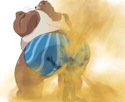 anon anthro ass bear belly big_belly big_butt blue_boxer_briefs blue_clothing blue_underwear boxer_briefs boxers_(clothing) breath brown_bear brown_body brown_fur character_request clothing digital_drawing_(artwork) digital_media_(artwork) duo fart fart_cloud fist fur human human_on_anthro hyper hyper_fart interspecies looking_at_another looking_back macro male male/male mammal overweight rear_view shirt short_tail simple_background size_difference smile source_request stink_fumes suzume_333 tail tank_top topwear underwear unknown_character ursine white_background white_clothing white_shirt white_tank_top white_topwear